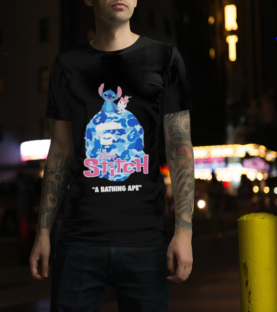 Disney Stitch A Bathing Ape Bape Camo Collaboration 2026 T-Shirt