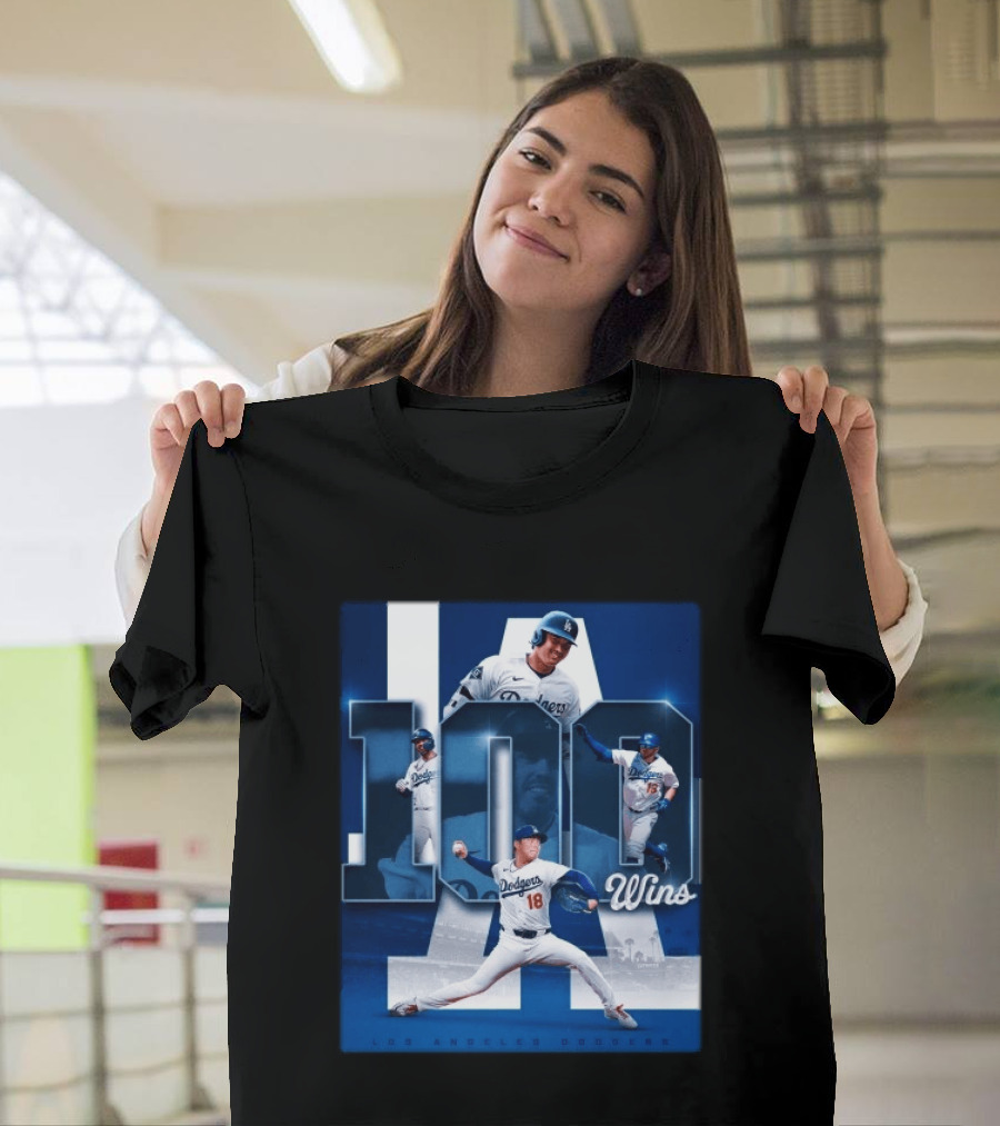 Original MLB Los Angeles Dodgers 100 Wins Player Celebration Victory T-Shirt