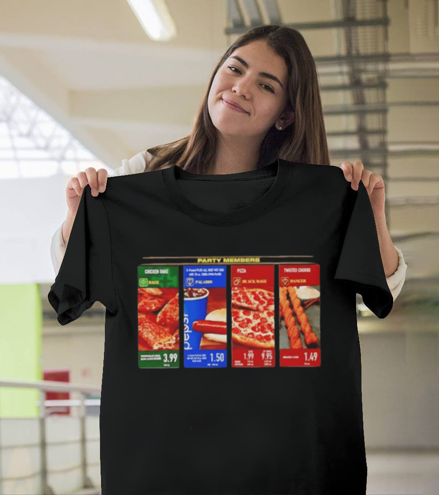 Party Members Menu Chicken Bake Sage Paladin Beverage Hot Dog Black Mage Pepperoni Pizza Dancer Twisted Churro T-Shirt