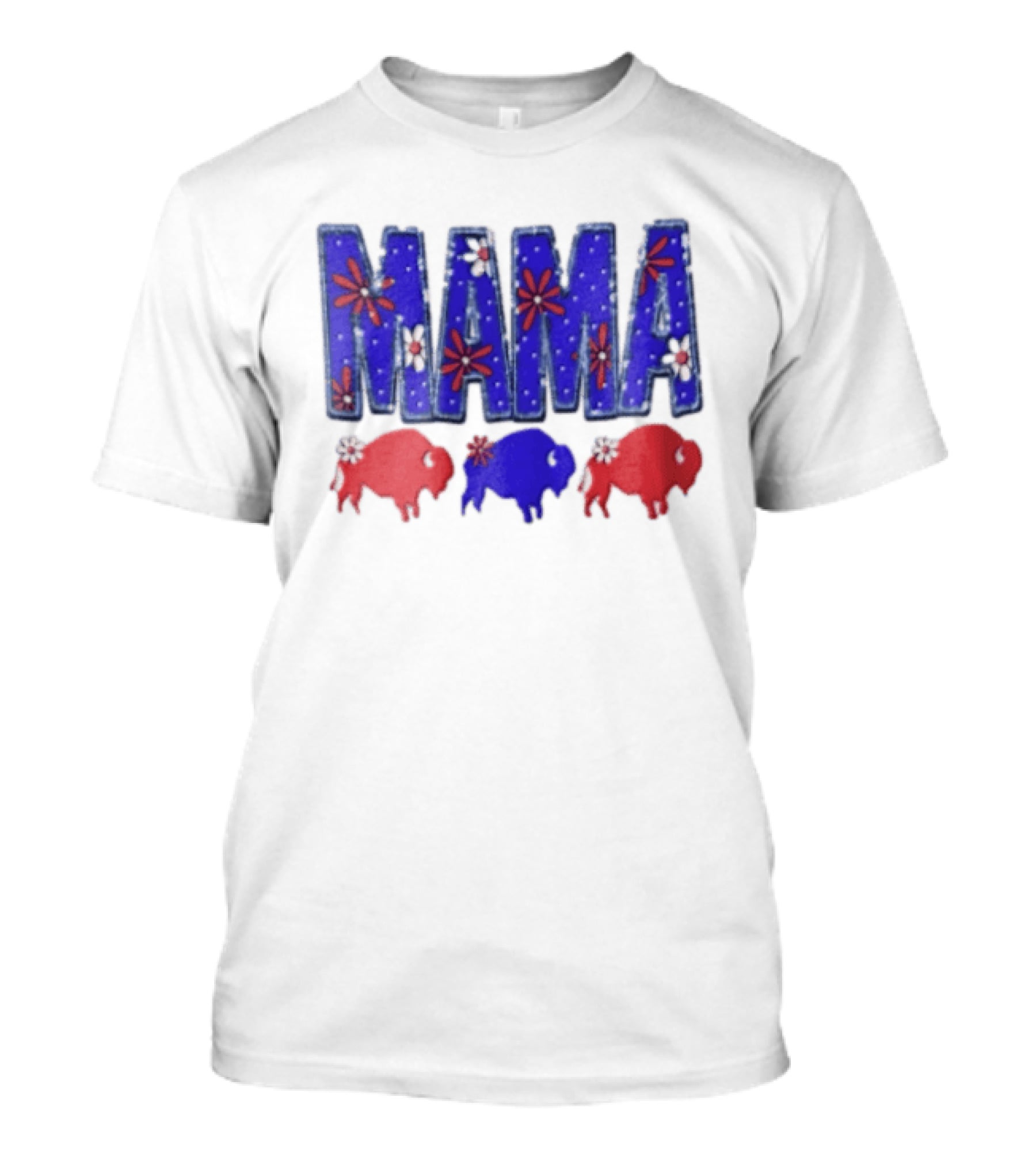MAMA Buffalo Red White And Blue Floral T-Shirt