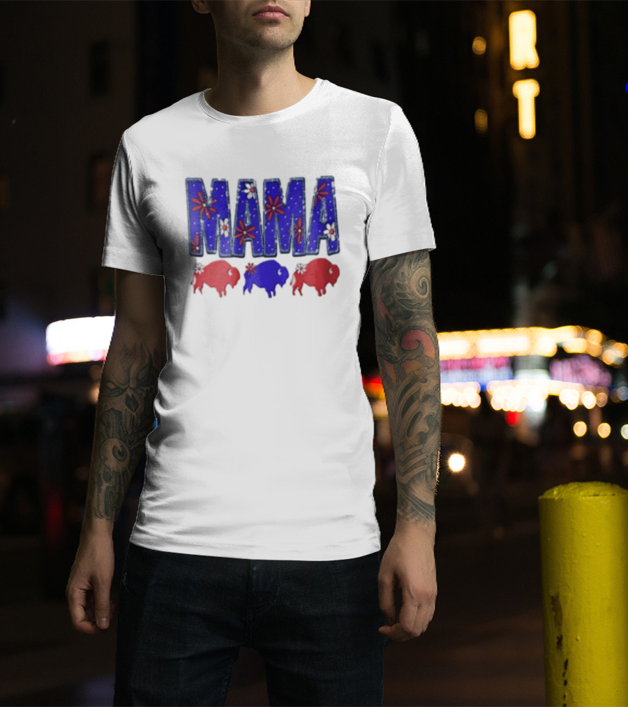 MAMA Buffalo Red White And Blue Floral T-Shirt