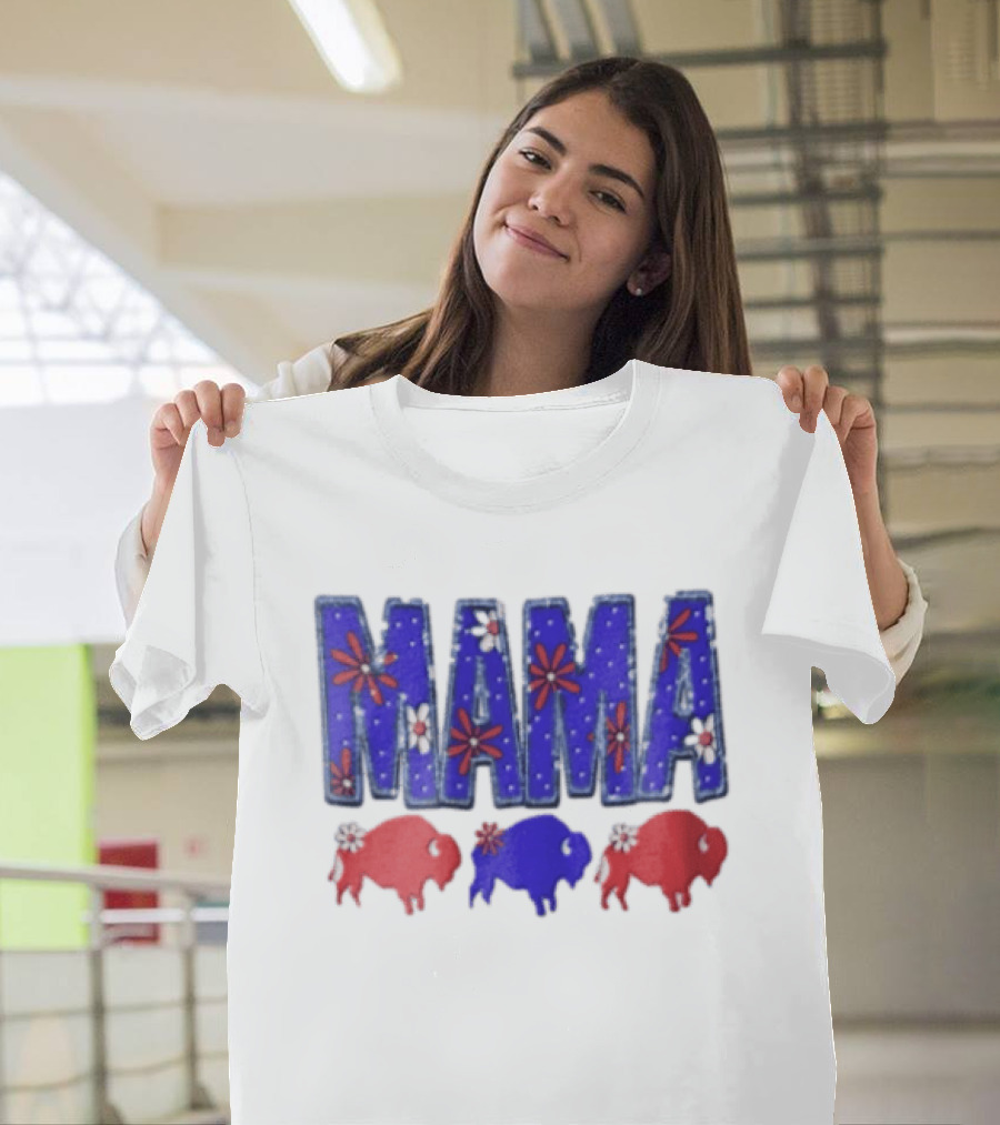 MAMA Buffalo Red White And Blue Floral T-Shirt