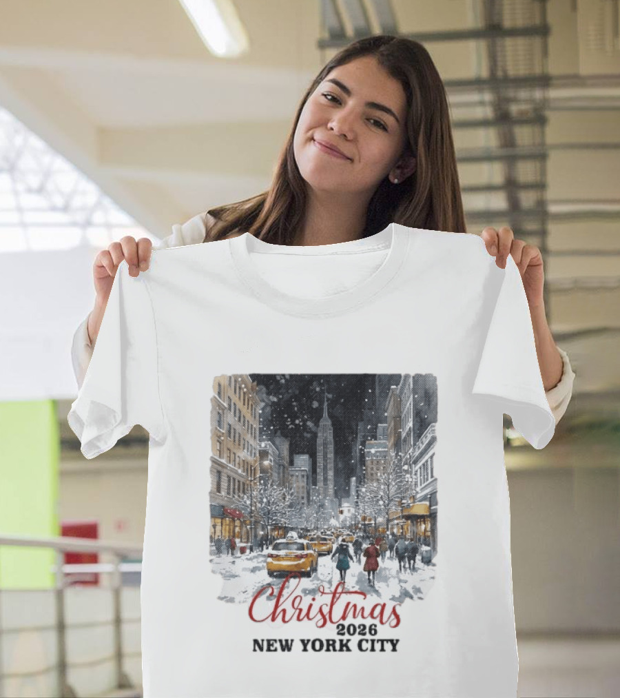 Christmas 2026 New York City Empire State Building Snow Scene T-Shirt