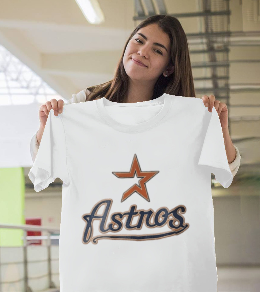 Houston Astros Orange Star Navy Script T-Shirt