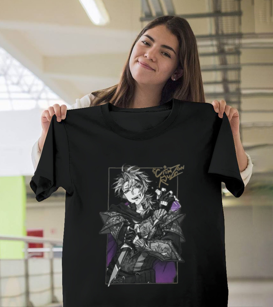 Gamer Supps Store Crimzon Ruze Medieval Warrior Character With Sword And Intricate Armor T-Shirt