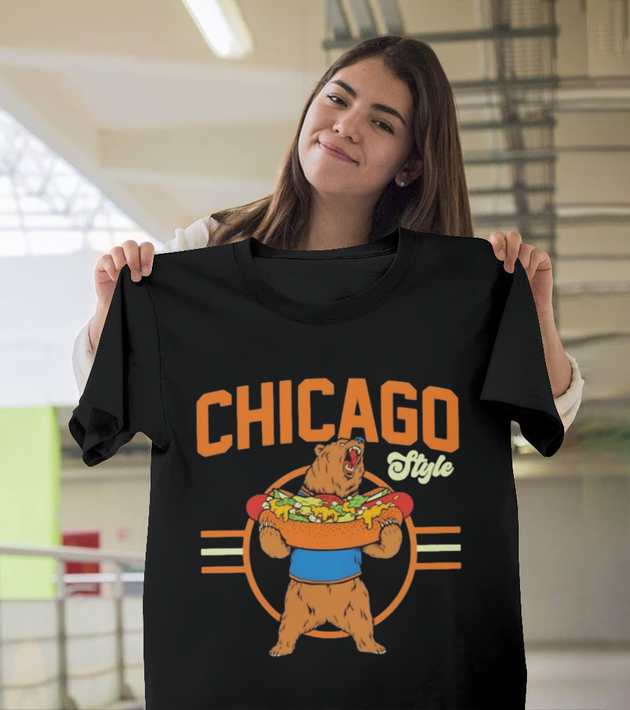 Chicago Style Bear With Giant Hot Dog T-Shirt