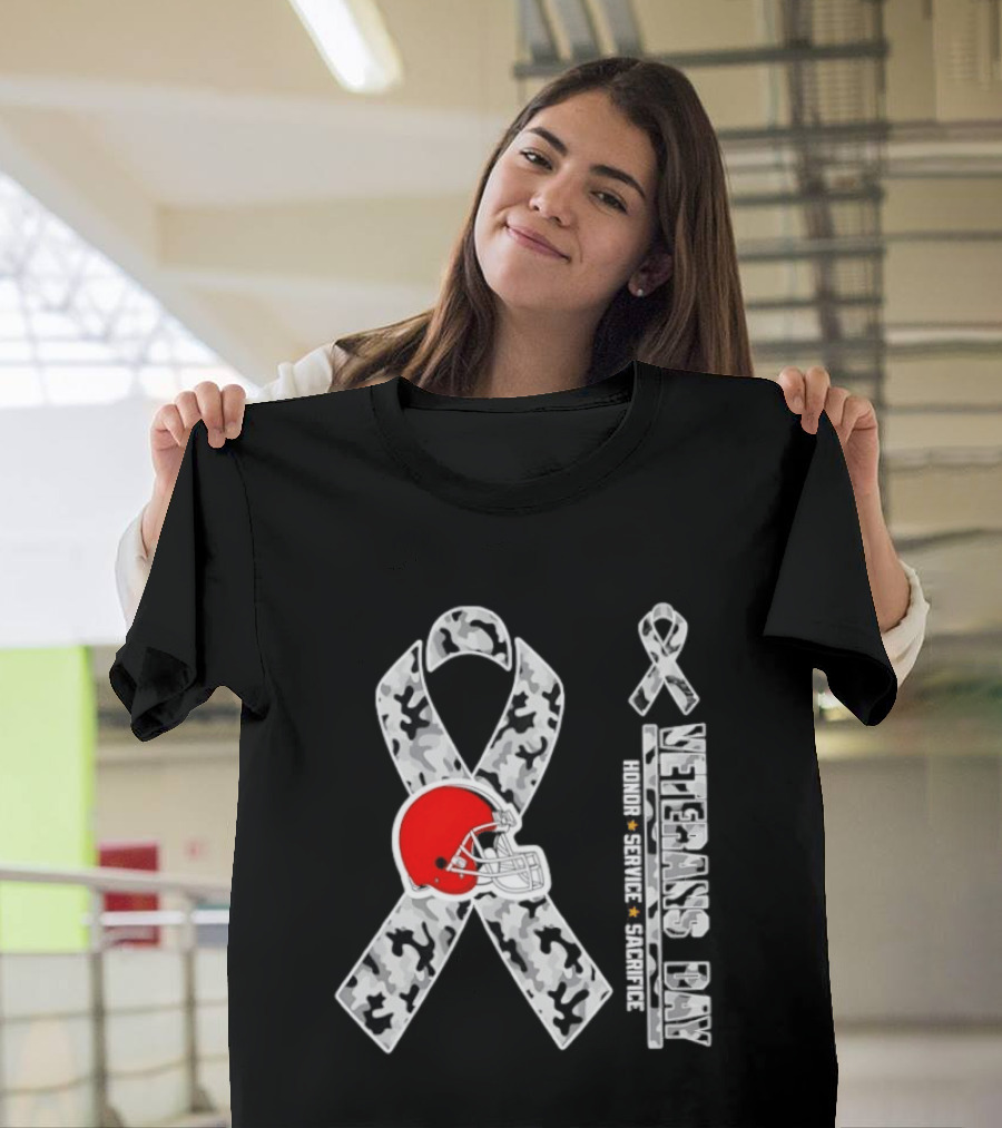 Cleveland Browns Veterans Day 2026 Honor Service Sacrifice Camouflage Ribbon T-Shirt