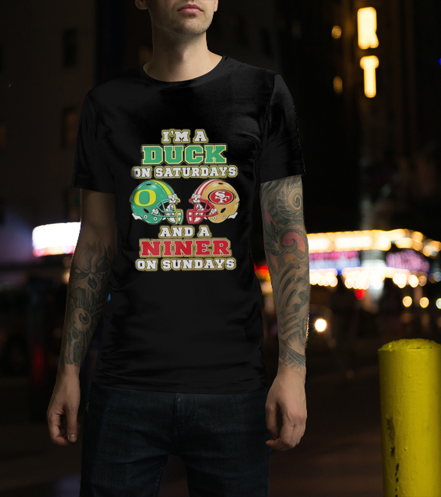 I'm A Duck On Saturdays And A Niner On Sundays Helmet T-Shirt