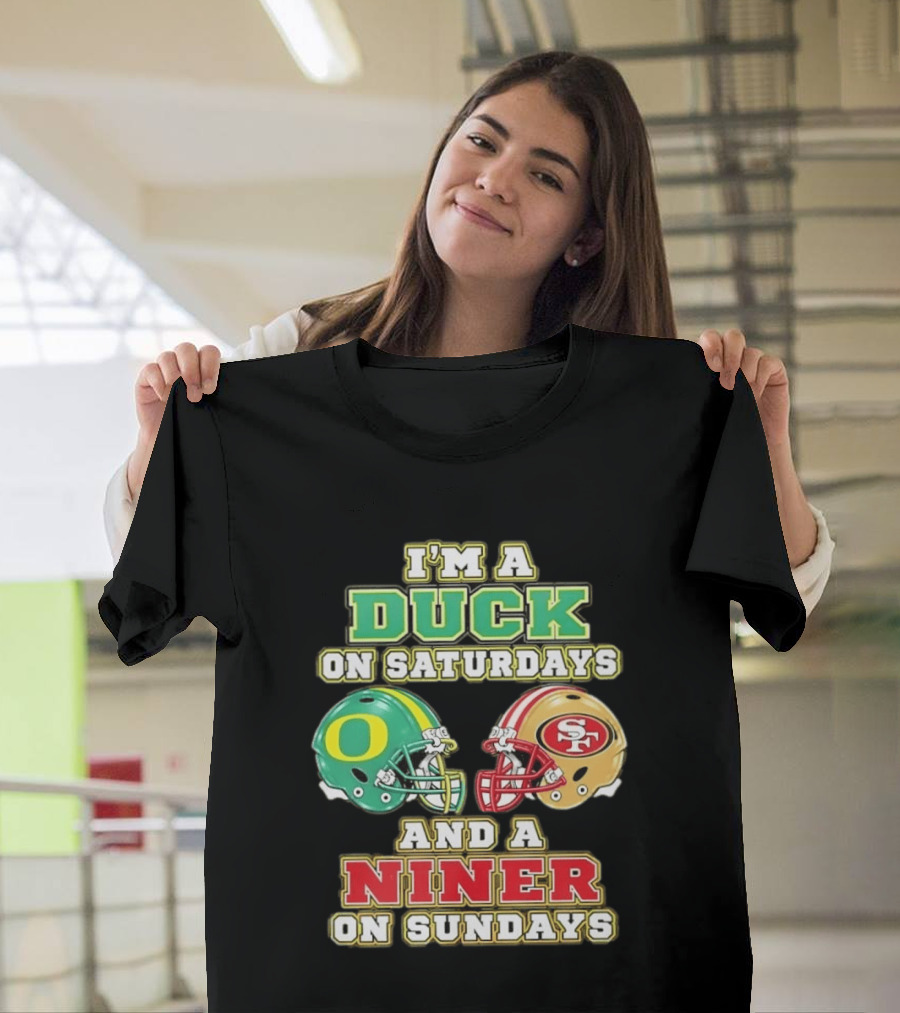 I'm A Duck On Saturdays And A Niner On Sundays Helmet T-Shirt