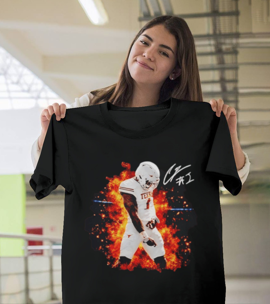 Colin Simmons Texas Longhorns Football Flames And Signature T-Shirt