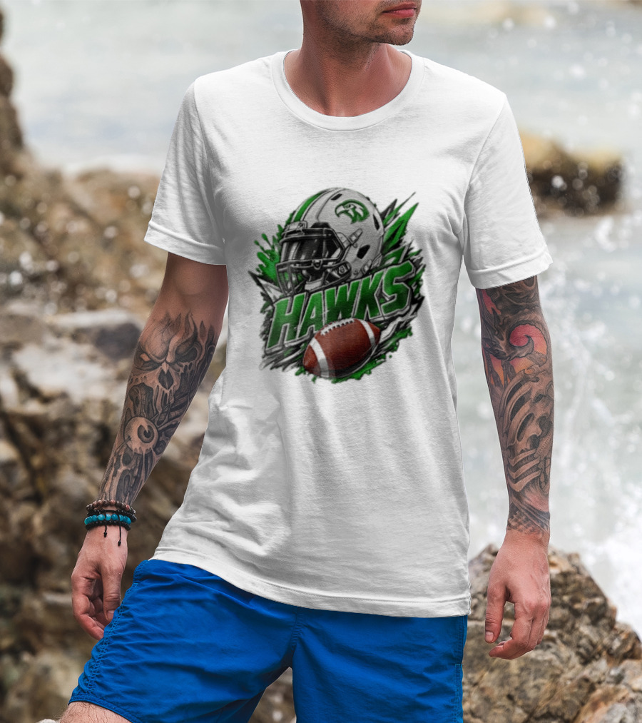 Hawks White Football Helmet Green Hawk Football Sports Fan Gear T-Shirt