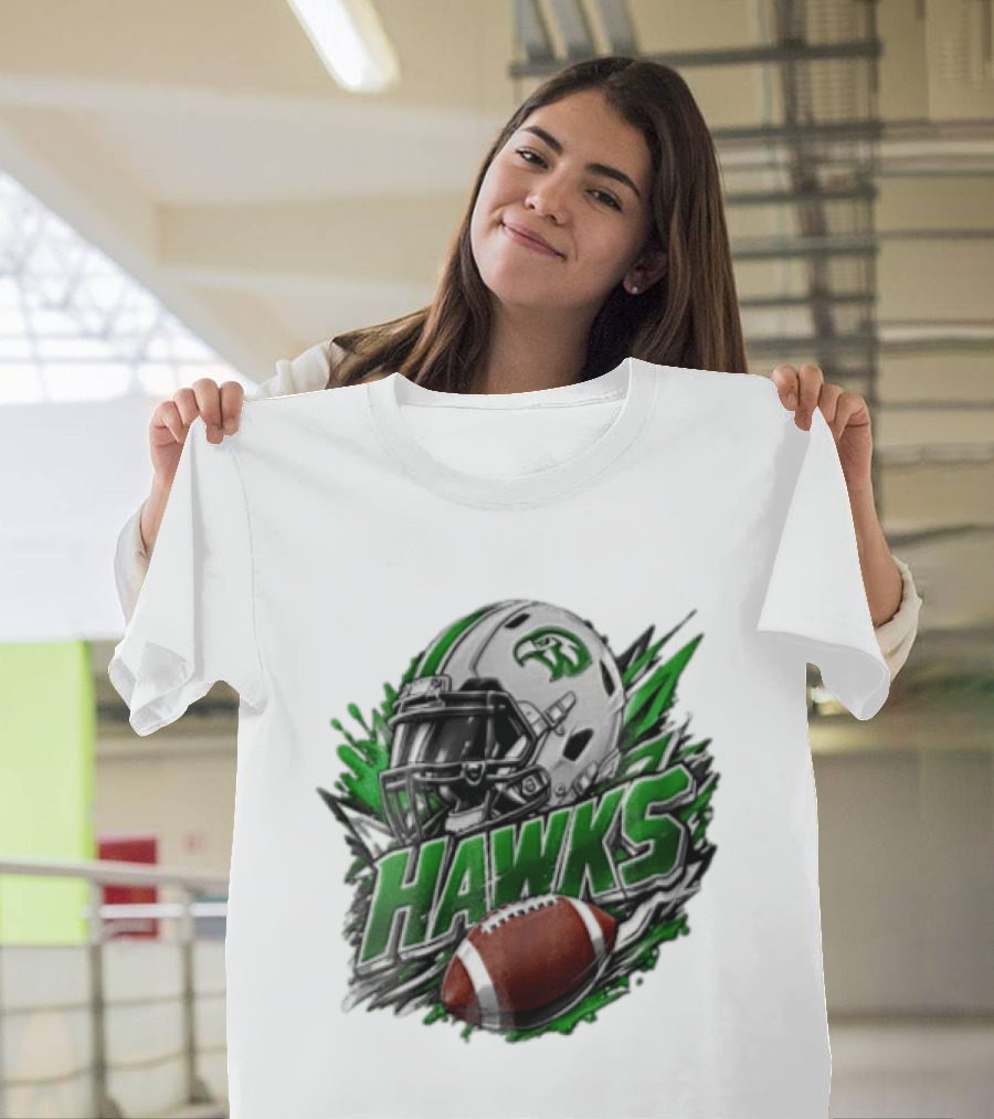 Hawks White Football Helmet Green Hawk Football Sports Fan Gear T-Shirt