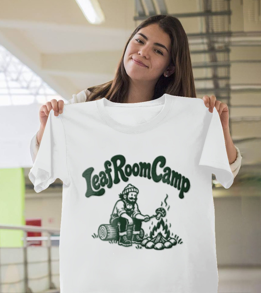 Leaf Room Camp Bearded Man Roasting Mushroom On Log T-Shirt