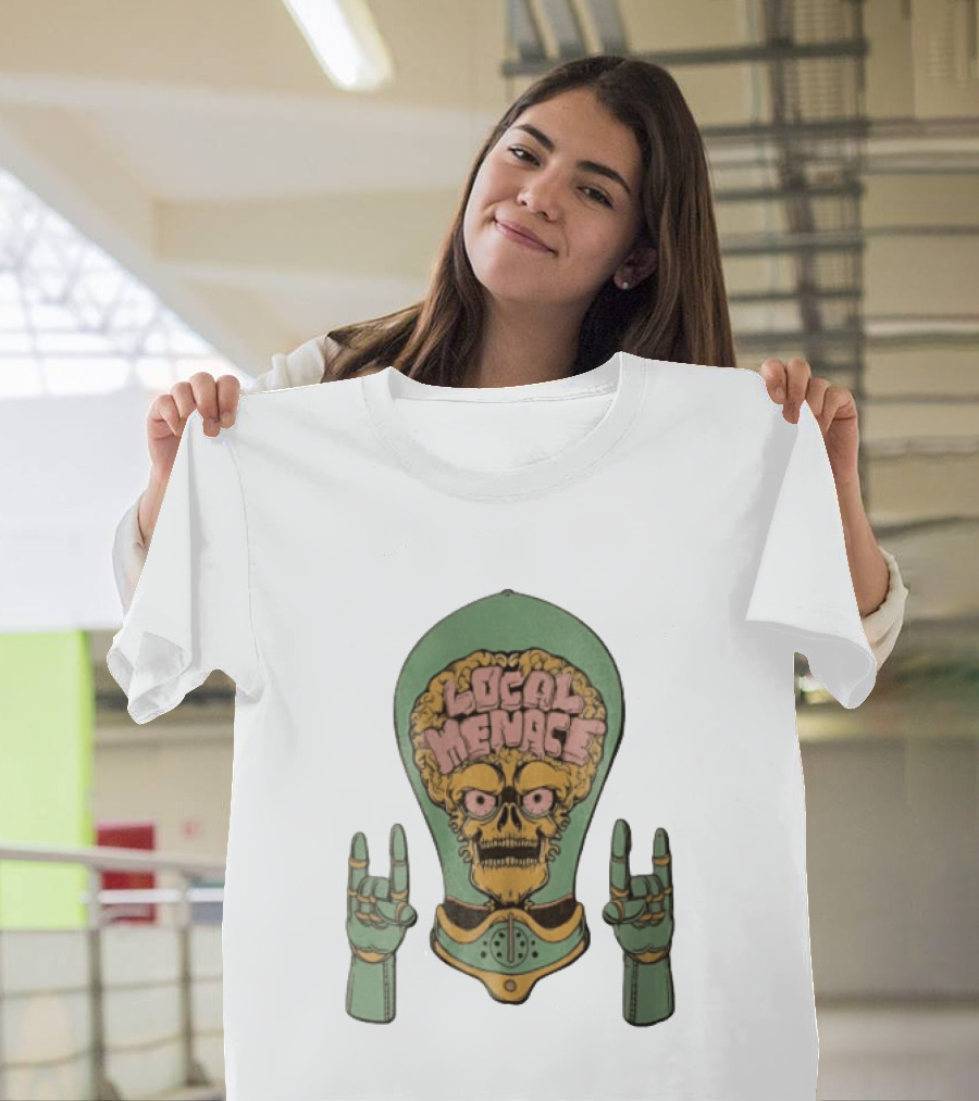 Local Menace Skull Exposed Brain Lightbulb Rock Hand Signs T-Shirt