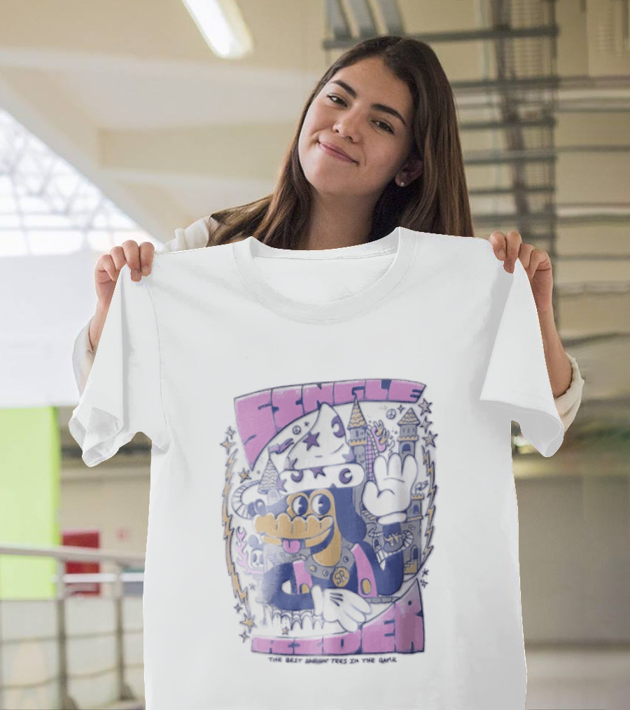 Single Rider Cartoon Dog Wizard With Hat And Spiked Collar Retro Fantasy Scene T-Shirt
