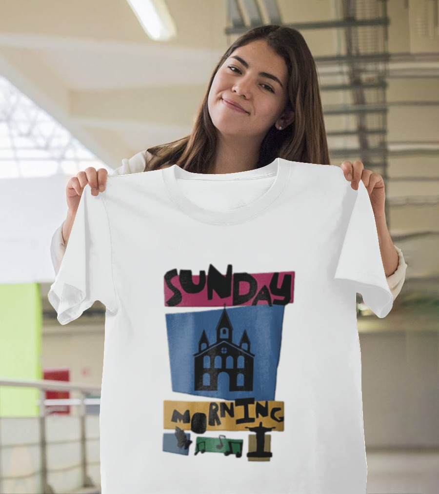 Sunday Morning Church Building Praying Hands Musical Notes Christ The Redeemer T-Shirt