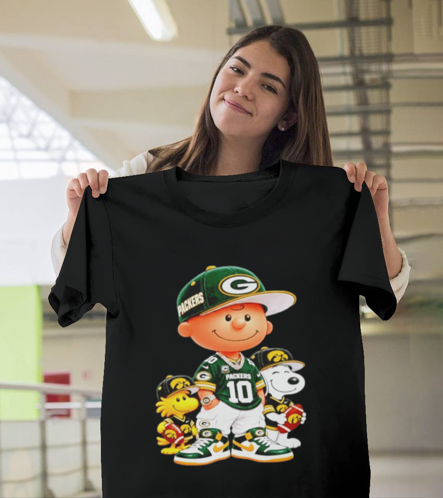 Charlie Brown Snoopy Woodstock Green Bay Packers 10 Jersey Football Fan T-Shirt