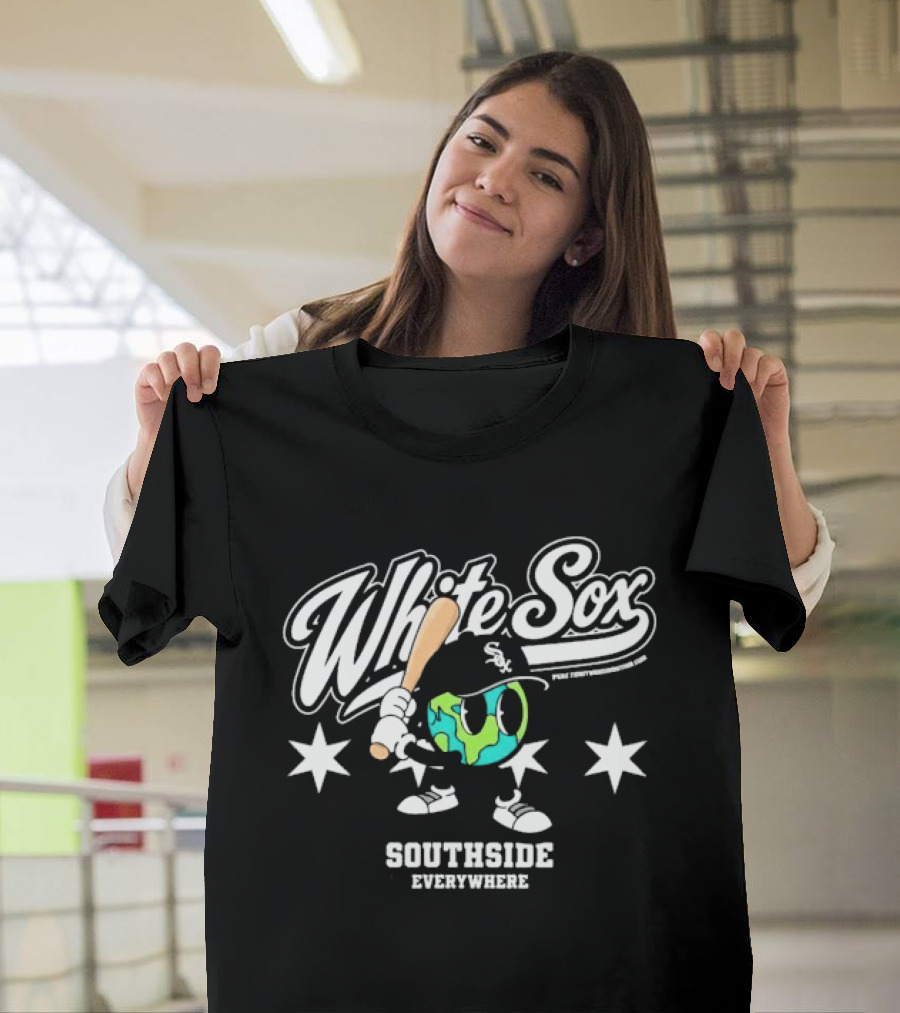 White Sox Southside Everywhere Globe With Stars And Bat T-Shirt