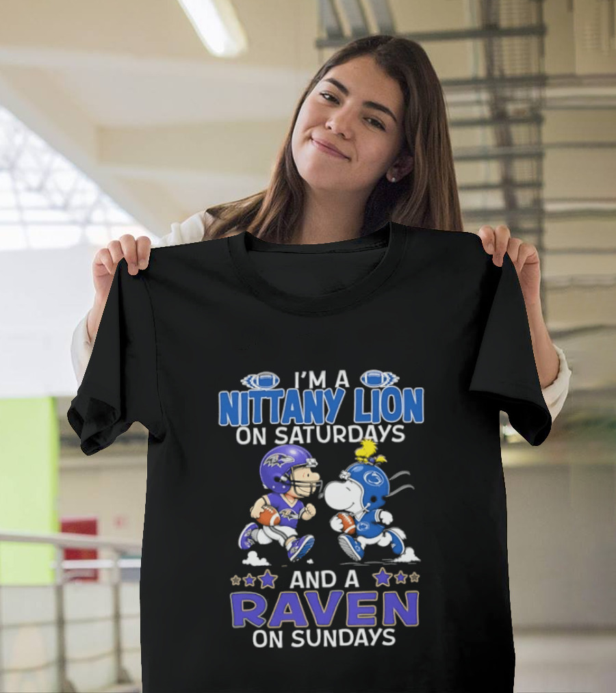 I'm A Nittany Lion On Saturdays And A Raven On Sundays Snoopy And Charlie Brown T-Shirt