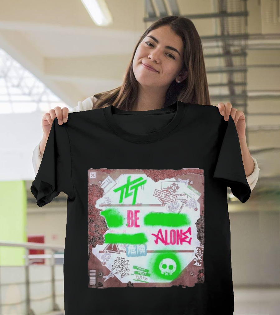 The Living Tombstone Be Alone Graffiti Skull Hazard Neon T-Shirt