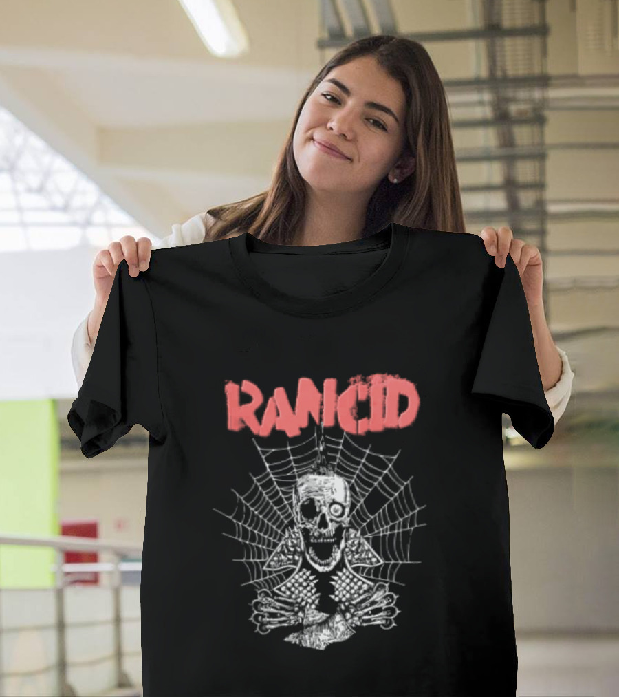Rancid Punk Skull Spider Web Mohawk Studded Jacket T-Shirt