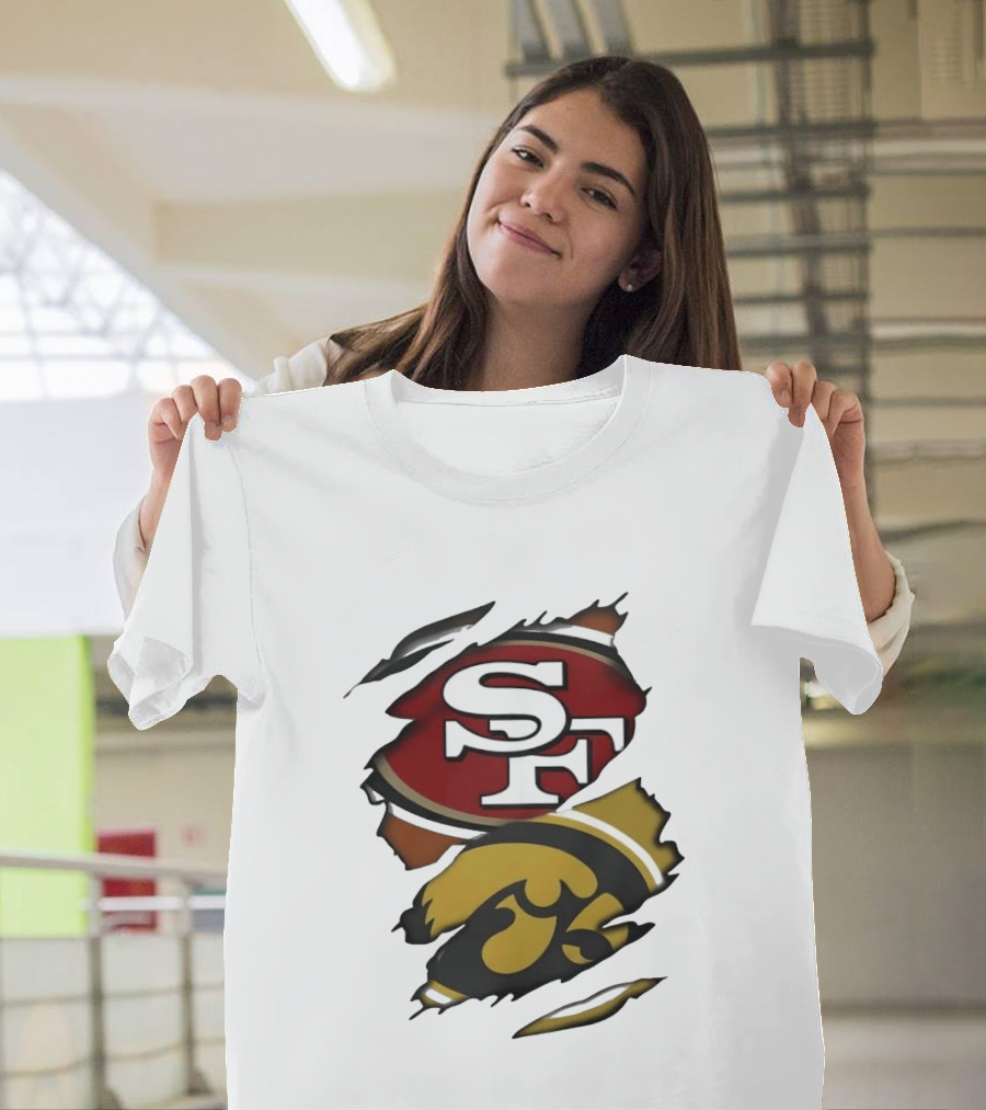 San Francisco 49ers SF Logo Iowa Hawkeyes Ripped Skin T-Shirt