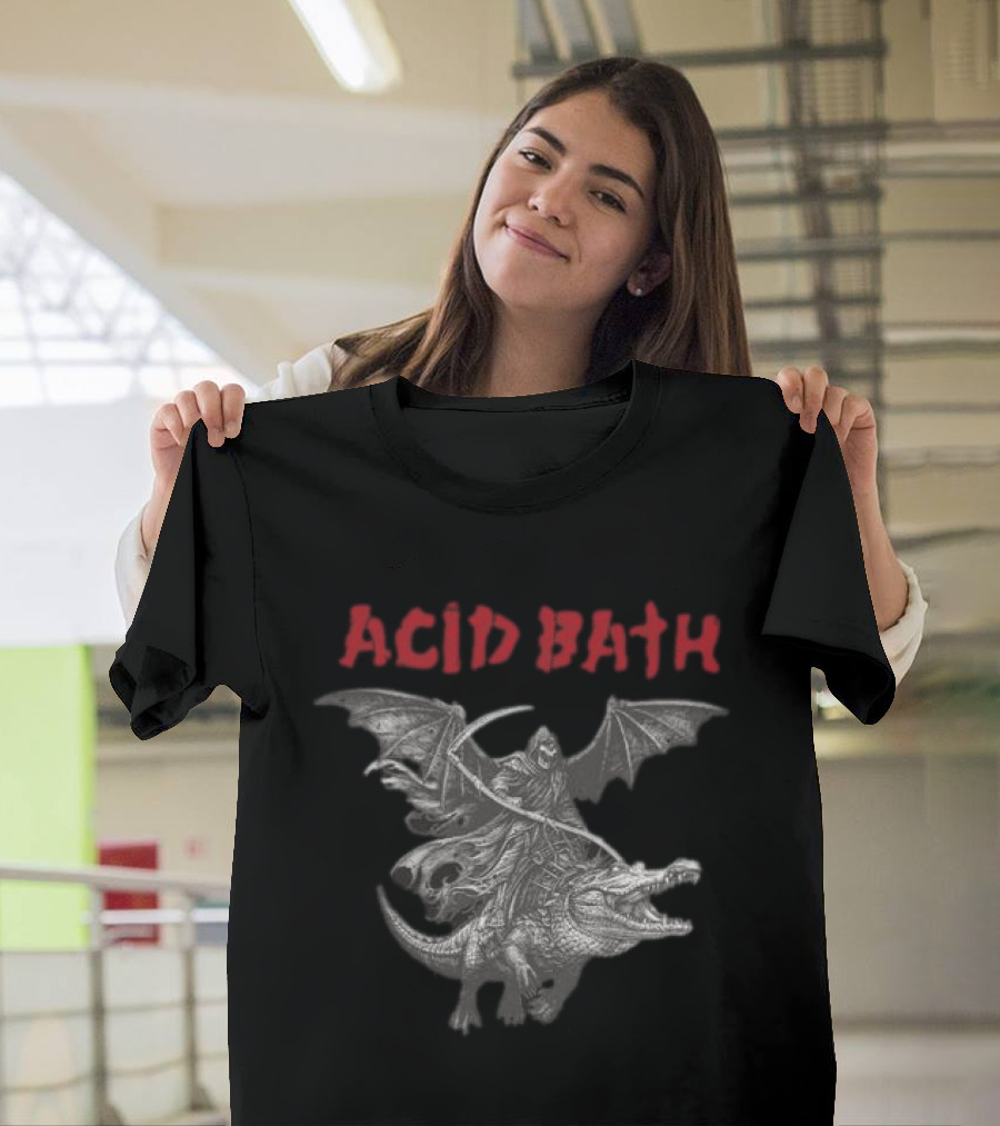Acid Bath Grim Reaper Riding Winged Alligator T-Shirt