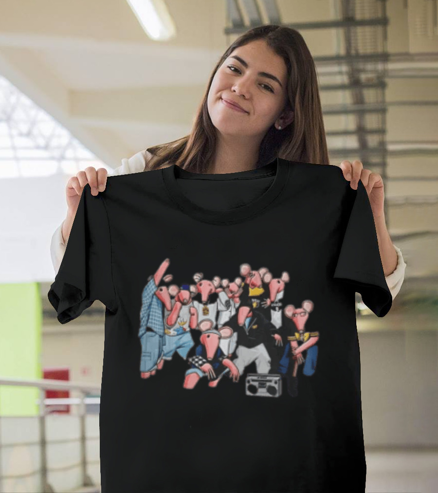Group Of Pink Anthropomorphic Rats In Hip Hop Streetwear With Boombox T-Shirt