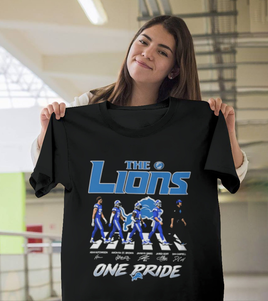The Lions One Pride Aidan Hutchinson Amon Ra St. Brown Jahmyr Gibbs Jared Goff Dan Campbell T-Shirt