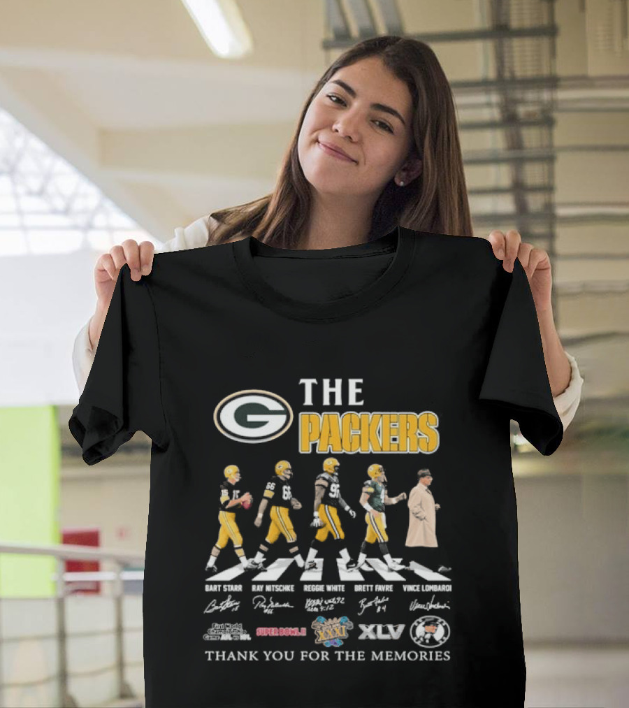 The Packers Abbey Road Thank You For The Memories Signatures Super Bowl XVI XVII XXXI XLV T-Shirt