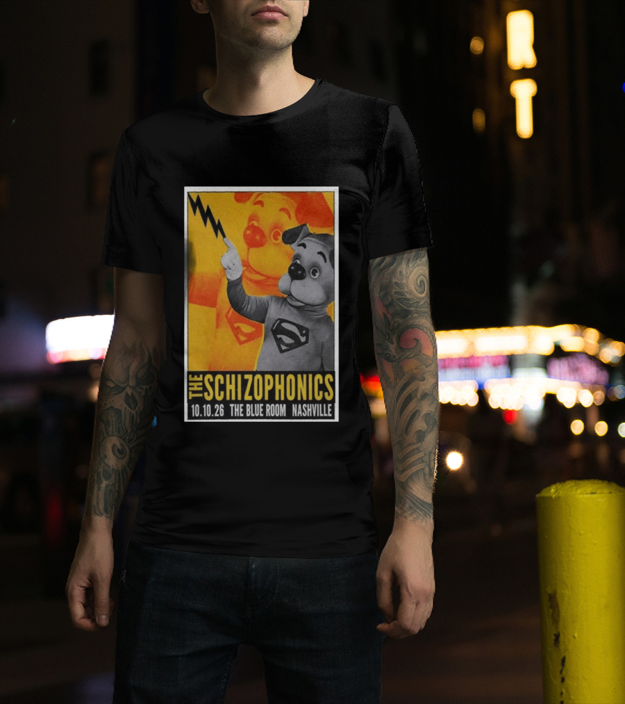 The Schizophonics The Blue Room Nashville 10.10.26 Concert Superman Dog Image T-Shirt