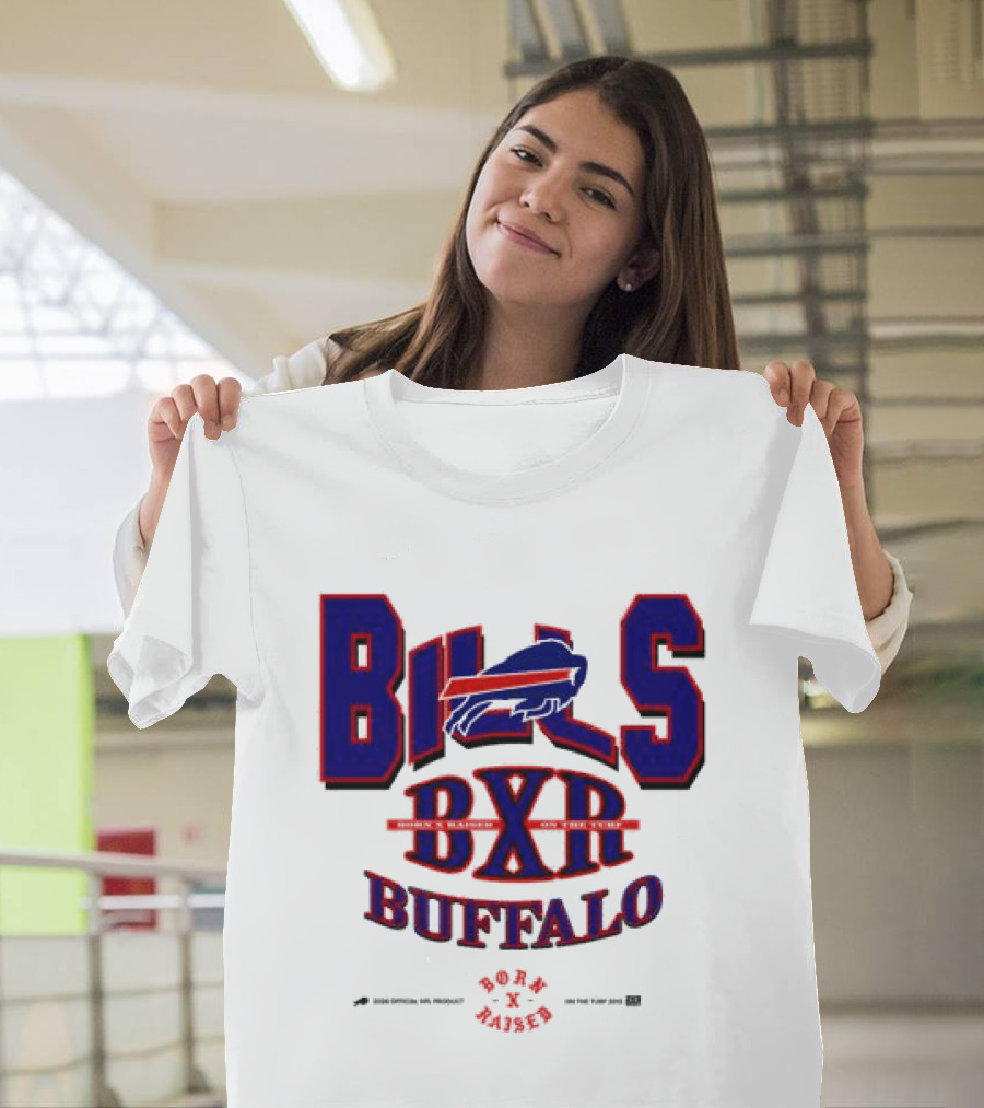 Born X Raised Buffalo Bills BXR Blockletter White T-Shirt