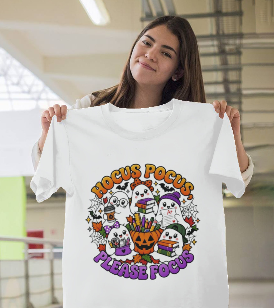 Hocus Pocus Please Focus Halloween Ghost Students T-Shirt