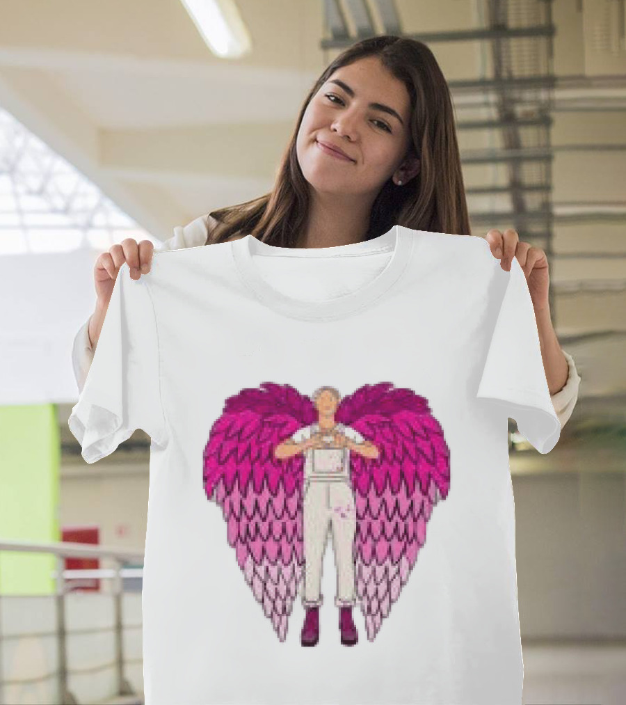 Plumes Store White Pink Winged Figure Overalls T-Shirt