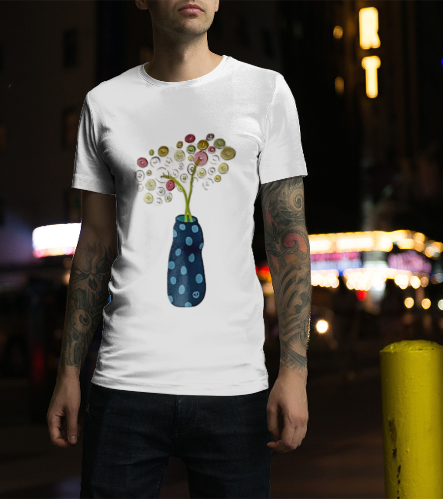Polka Dot Vase With Colorful Button Flowers T-Shirt