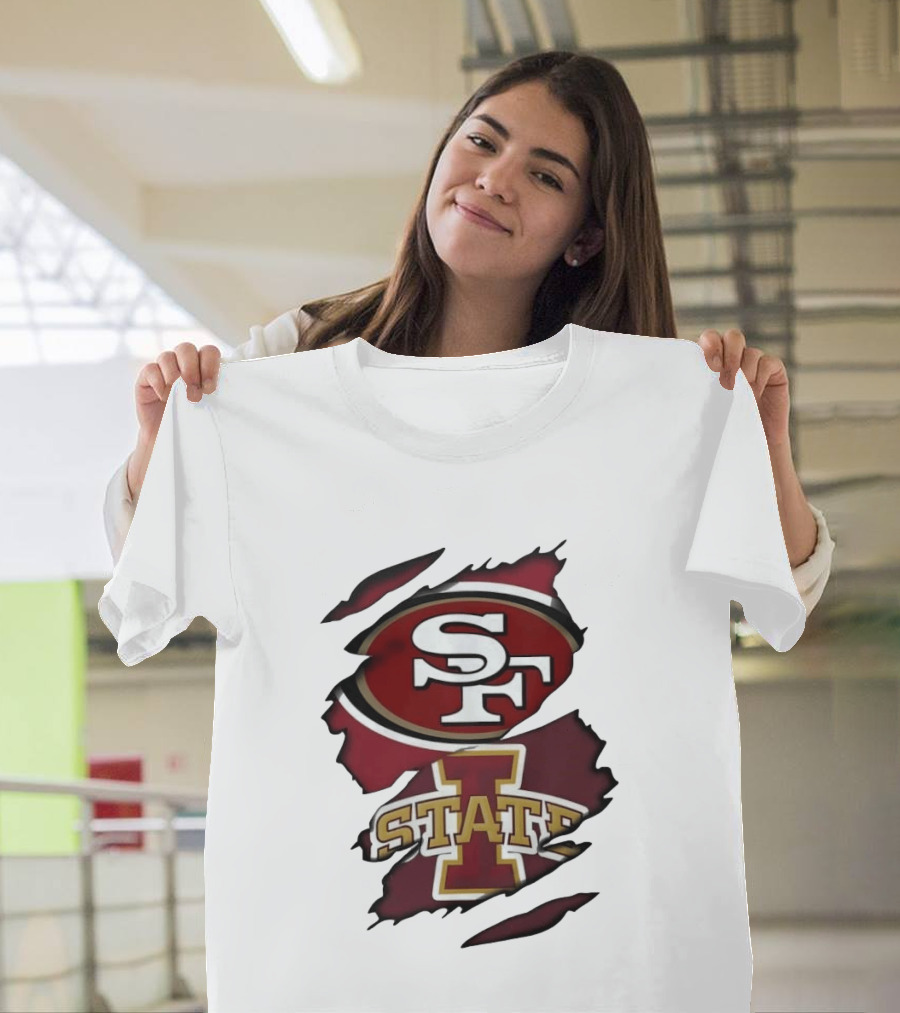 San Francisco 49ers Iowa State Cyclones Distressed Logo Fusion T-Shirt
