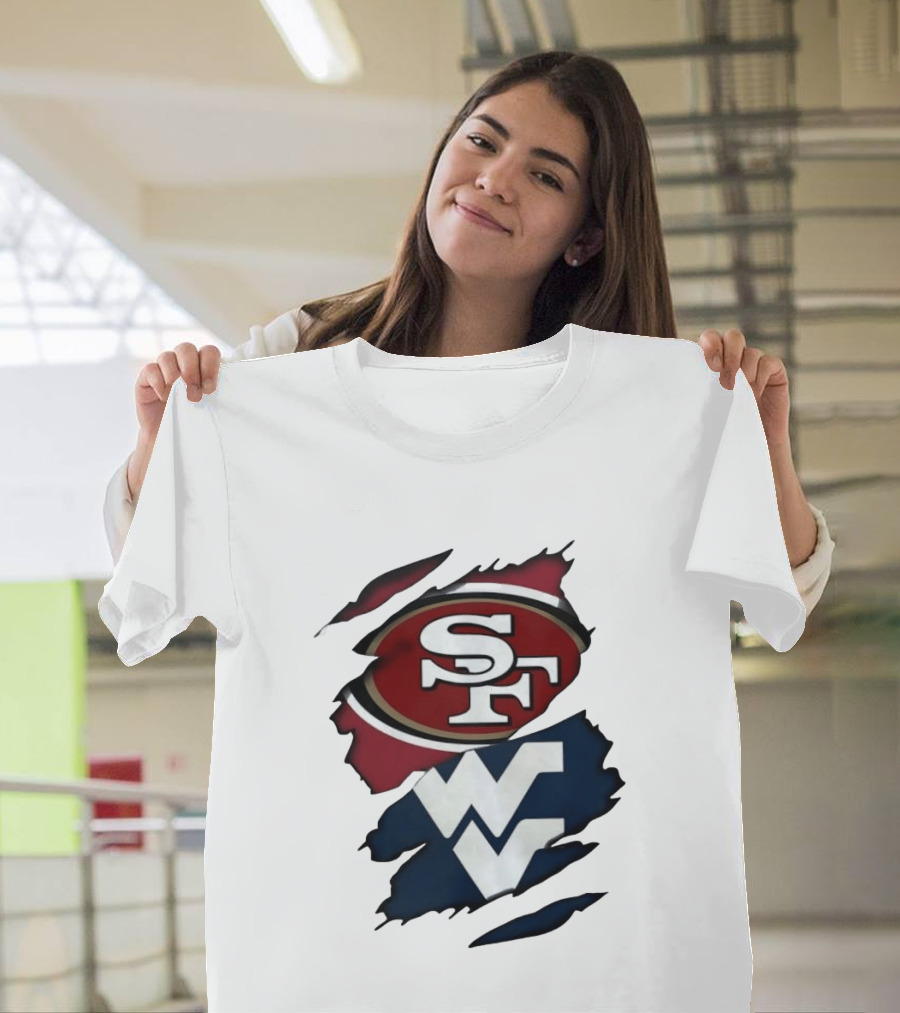 San Francisco 49ers West Virginia Mountaineers Ripped SF WV T-Shirt
