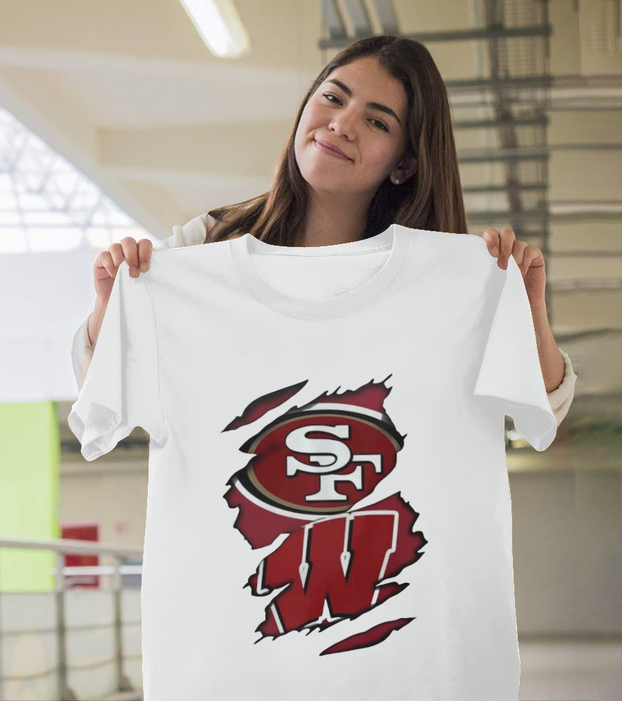 San Francisco 49ers SF And Wisconsin Badgers W Ripped Effect T-Shirt
