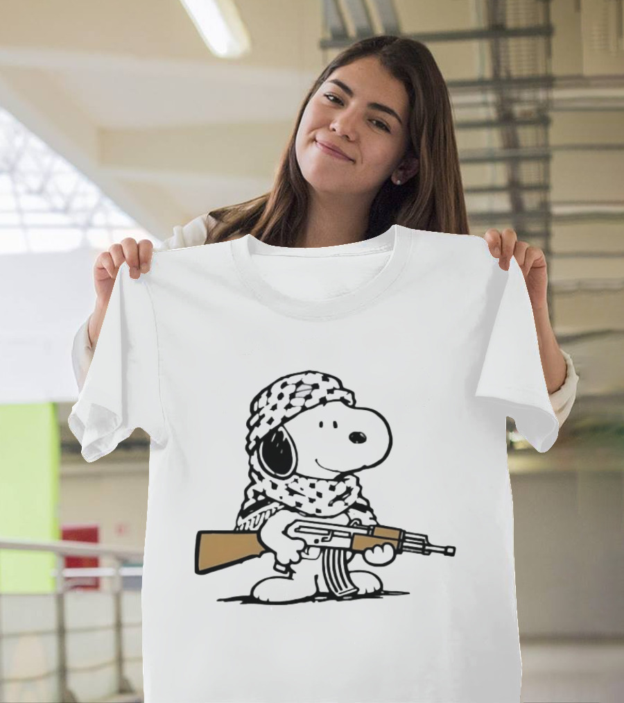 Snoopy Keffiyeh Assault Rifle Iconic Cartoon Character With Cultural Symbolism T-Shirt