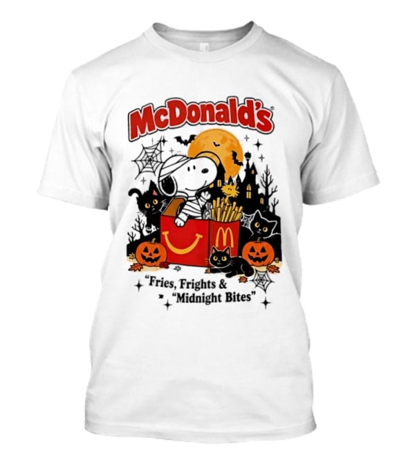 Snoopy McDonald's Halloween Fires Frights Midnight Bites Pumpkin Black Cat Moon T-Shirt