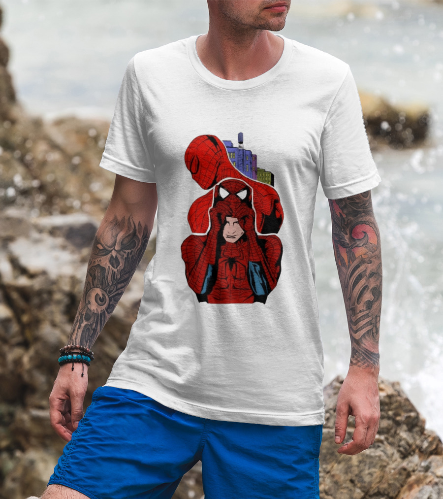 Marvel Spider Man Peter Parker Cityscape Collage T-Shirt