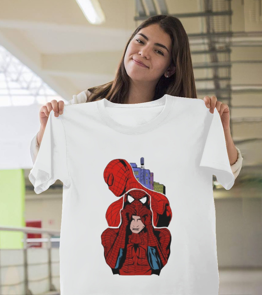 Marvel Spider Man Peter Parker Cityscape Collage T-Shirt