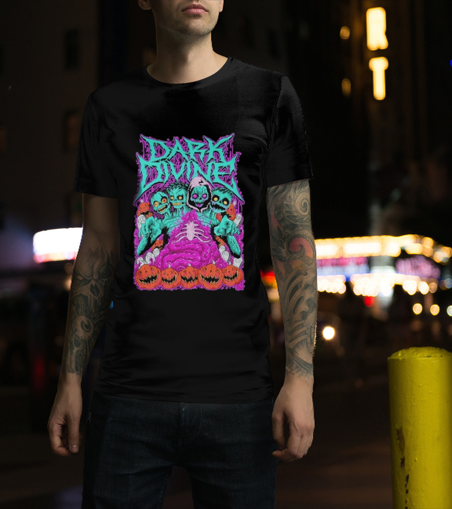 Dark Divine Skeletons With RIP Pumpkins T-Shirt
