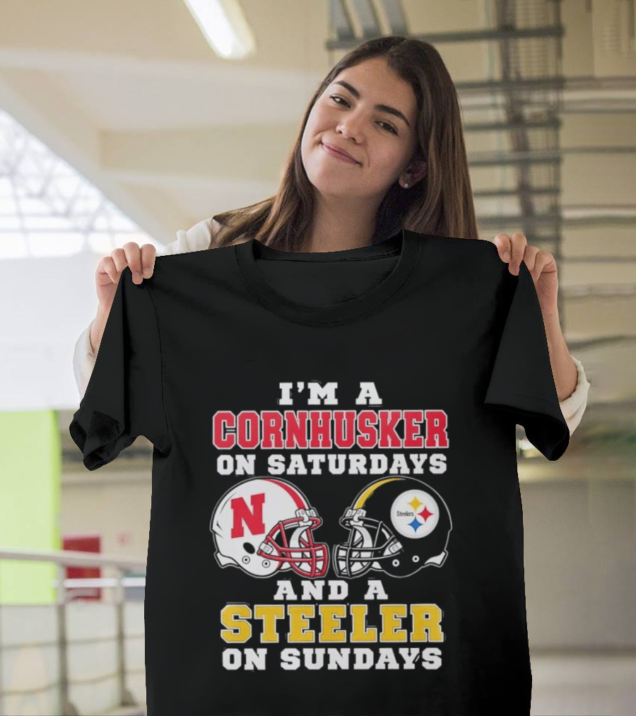 I'm A Cornhusker On Saturdays And A Steeler On Sundays Nebraska Pittsburgh Football Fan T-Shirt