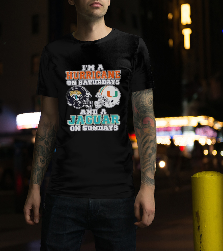Hurricane Saturdays Jaguar Sundays Football Helmets T-Shirt