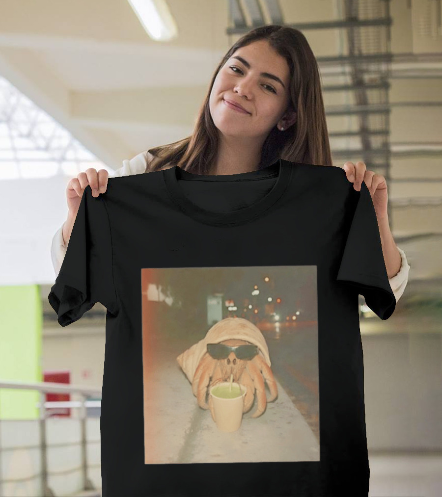 Hermit Crab Sunglasses Drinking Iced Beverage At Night T-Shirt