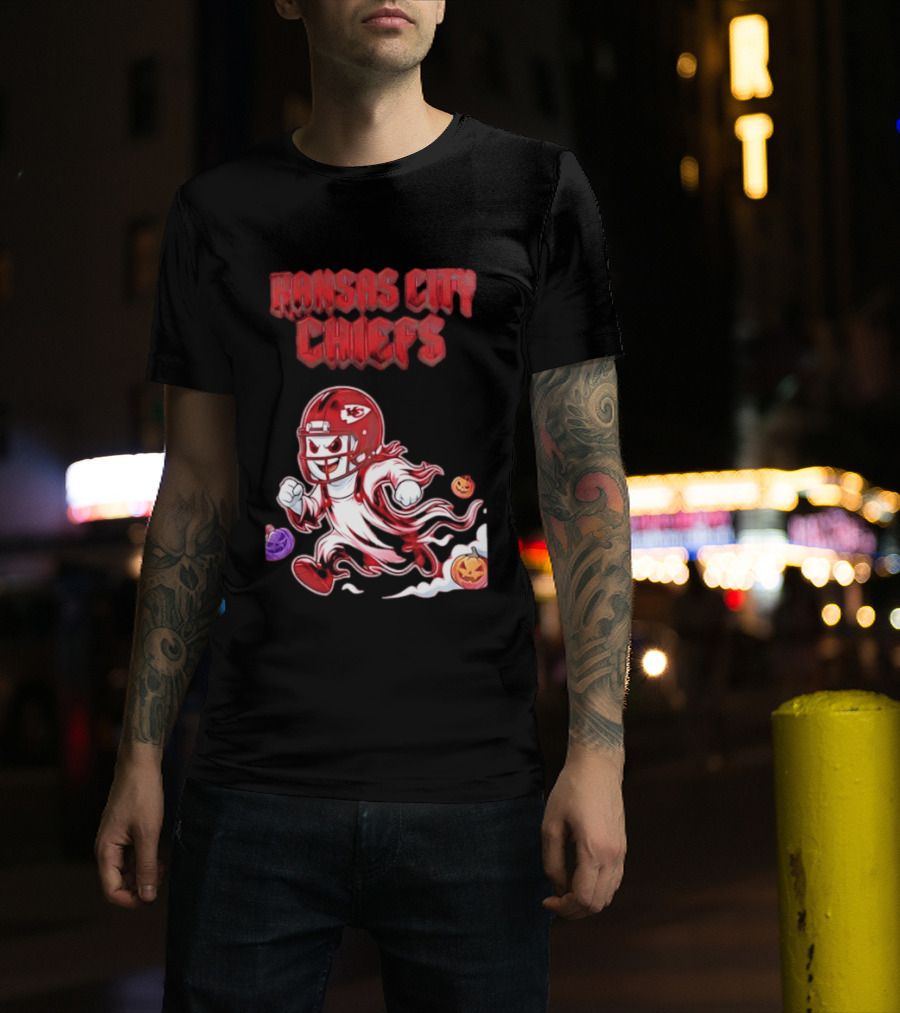 Kansas City Chiefs Halloween Ghost Football 2026 Spooky Pumpkins T-Shirt