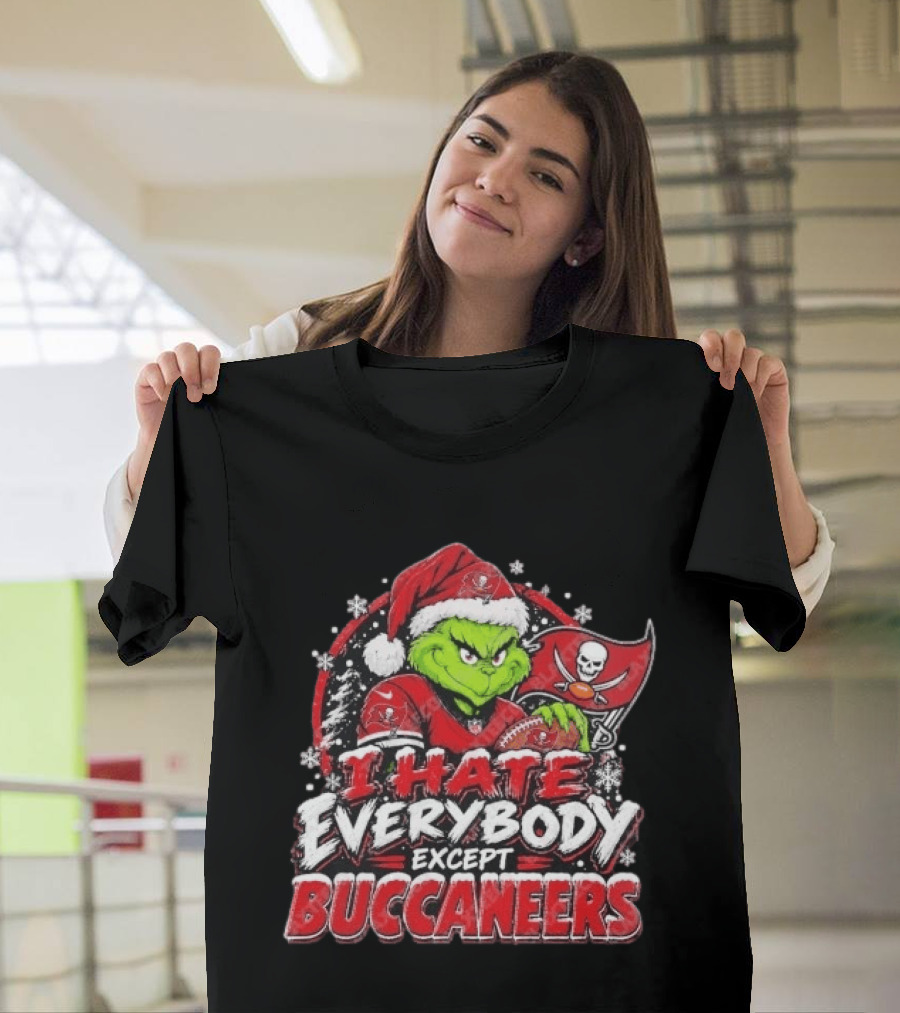 I Hate Everybody Except Buccaneers Tampa Bay Grinch Christmas Holiday T-Shirt