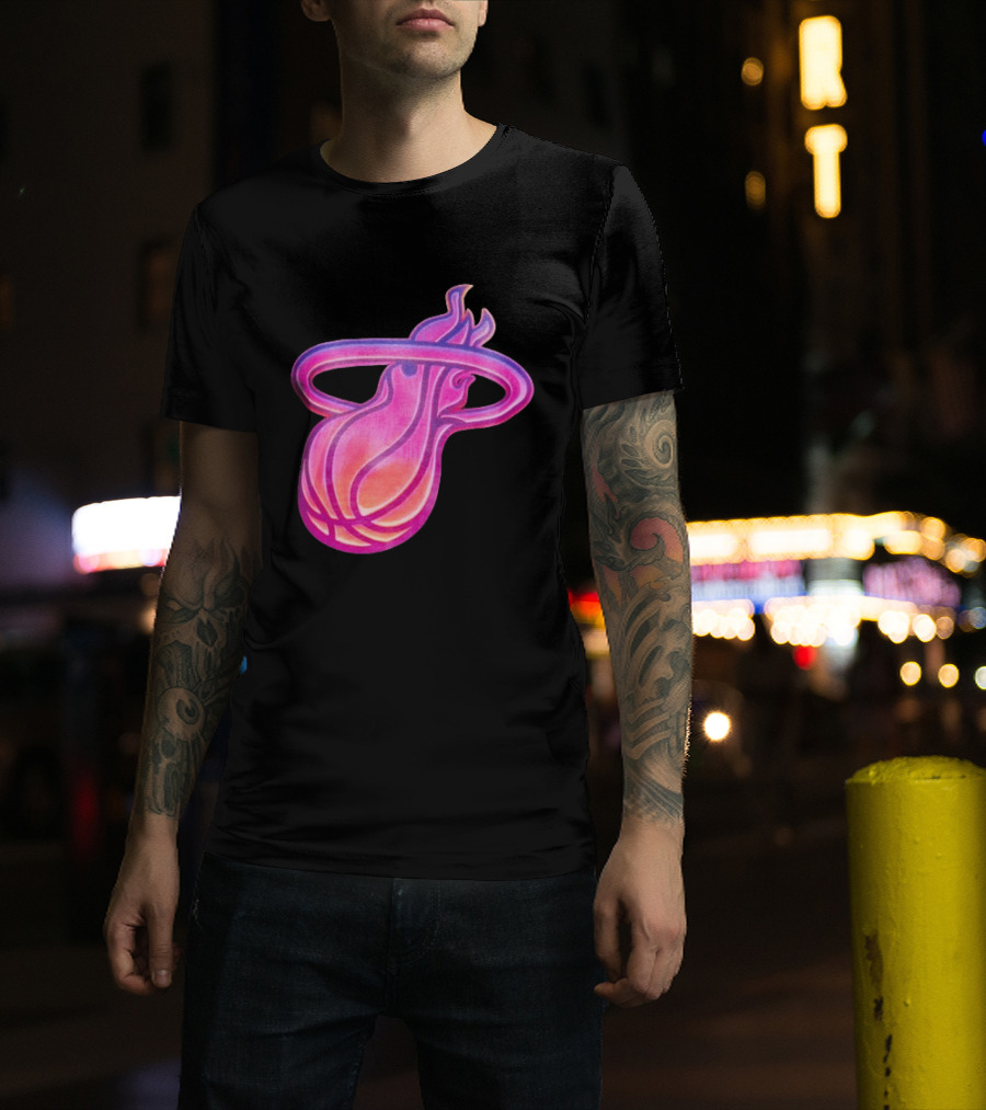 Miami Heat Court Culture Vice City Flaming Basketball T-Shirt