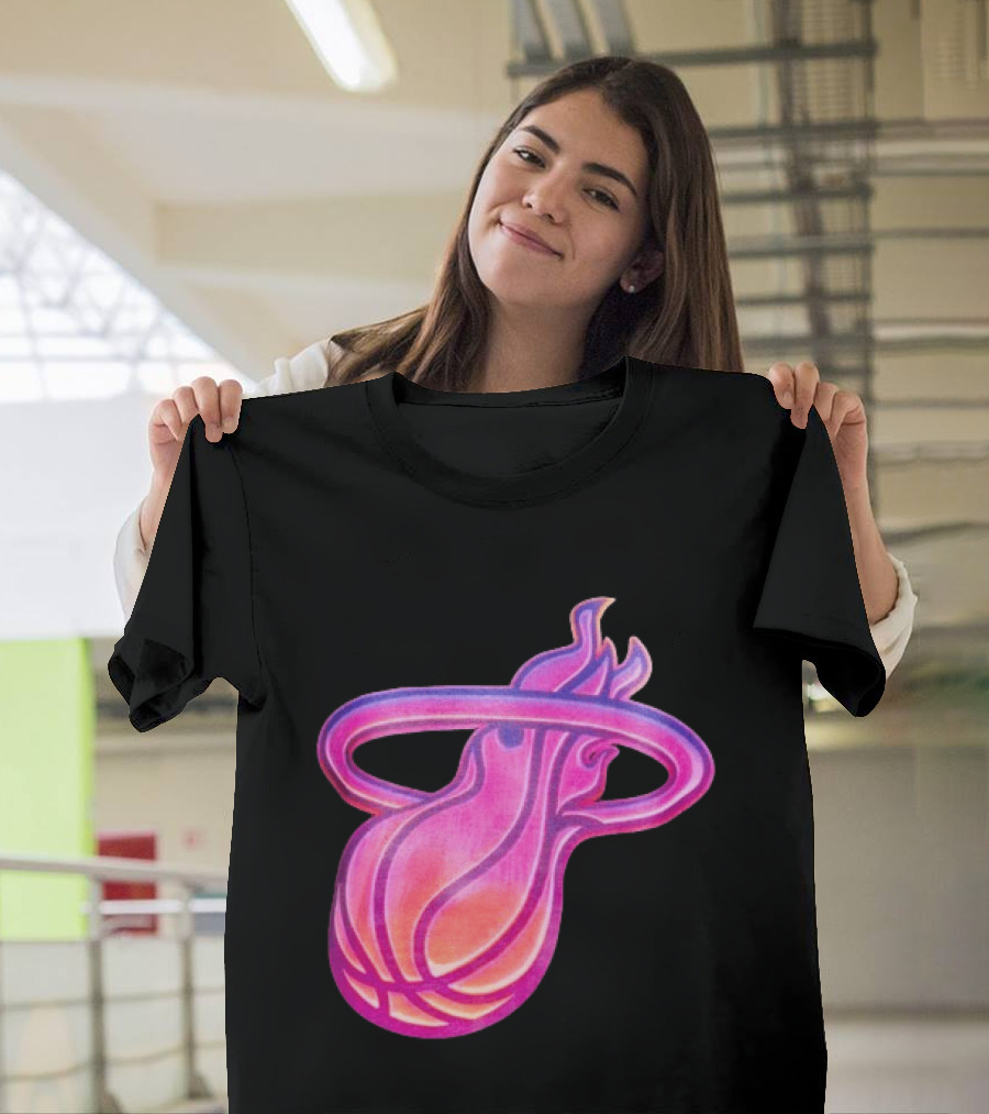 Miami Heat Court Culture Vice City Flaming Basketball T-Shirt